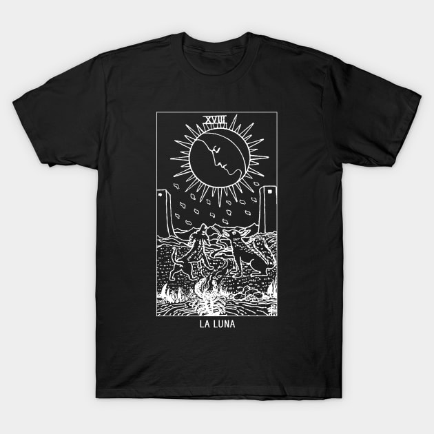 "La Luna" The Moon Tarot Card Black and White T-Shirt by AbundanceSeed